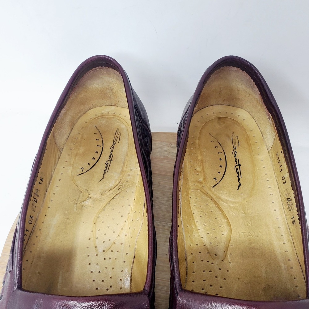 Santoni Loafers Mens 15 Burgundy Leather Kiltie Tassel Slip On Shoes Italy - Picture 5 of 16